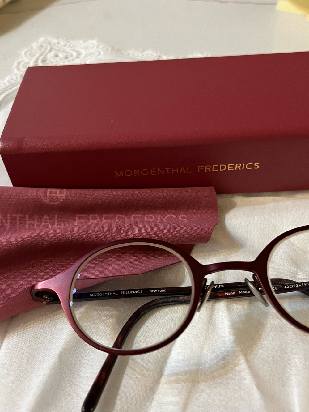 Morgenthal Frederics Round Burgundy Eyeglasses